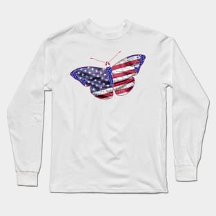 Butterfly American Flag Long Sleeve T-Shirt